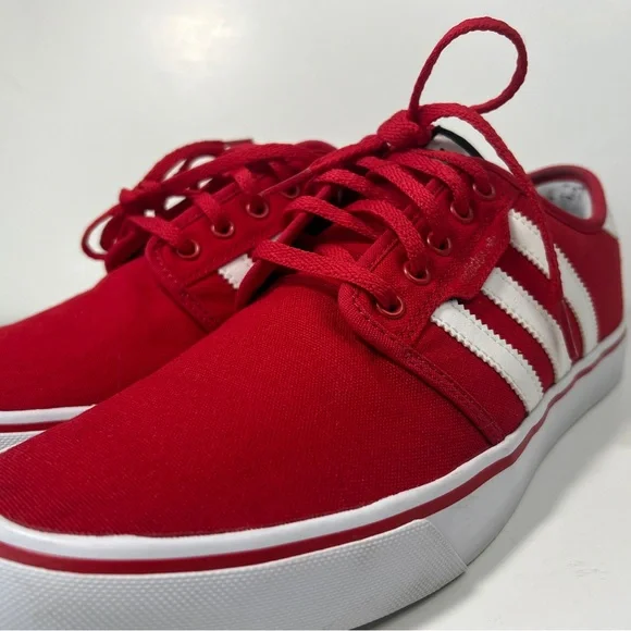 adidas Red Canvas Low-Profile Sneakers with White Stripes - Picture 2 of 13